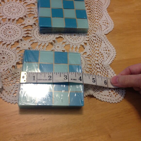 Checked blue Coasters, set of 12, new items - Picture 2 of 4